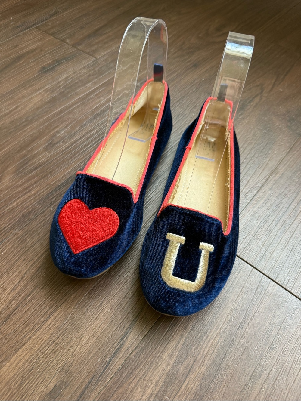 Gap Kids Navy Blue Velvet Slipper Flats Love U Embroidered Smoking Shoes Size 3